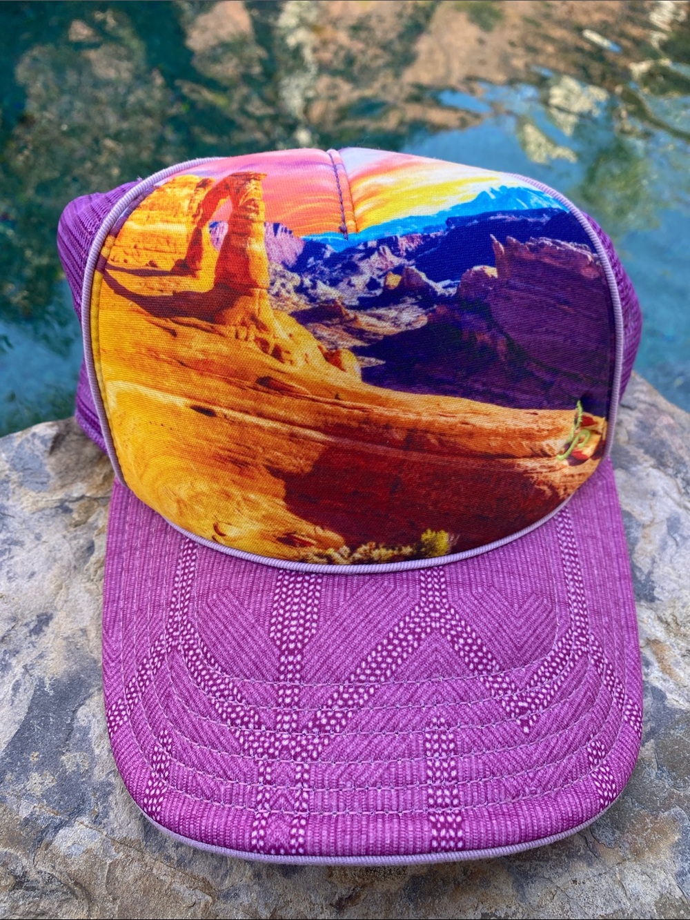 Prana Purple Trucker Hat with Desert Landscape Print